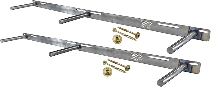 Floating Shelf Bracket 2 Pack - 43” Hidden Shelf Brackets, 150 LB Weight Capacity, Supports Wall Mounted Floating Shelves of Any Length, 3/4 Inch Industrial Solid Steel Support Rods Walnut Wood Works