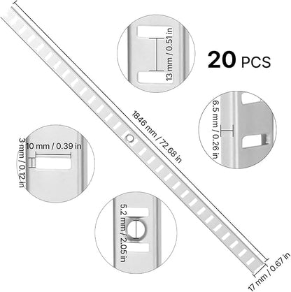 VEVOR Shelf Pilaster, 72.7-inch 20 Pack, Adjustable Shelf Brackets Steel Mortise Mount Pilaster Strip Standards with 140 Screws, Suitable for Wall Shelving System Cabinet Closet Organization