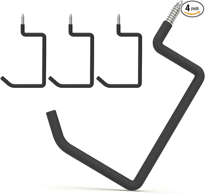 HUHOLE Heavy Duty Ladder Hooks for Garage Wall (4 Pack) – Screw-in Utility Hangers with Vinyl Coating – 5.7 Inch Wall Mount Storage Brackets for Hanging Ladders, Chairs