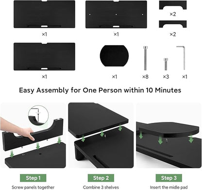Nnewvante Monitor Stand Riser, 60 inch Large Bamboo Dual Monitor Stand for Desk, 3 Shelves Desktop Screen Riser with Adjustable Length Angle for Computer Laptop PC,Black