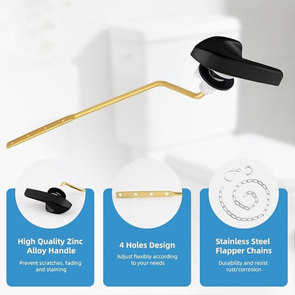2 Pack Universal Black Toilet Handle Replacement Kit, Side/Angle Mount Toilet Flush Handle Compatible with Kohler K-GP30324-CP/TOTO/American Standard, Stainless Steel Flapper Chain