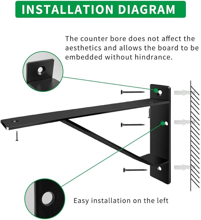 Heavy Duty Shelf Brackets 20 inch, Industrial Wall Brackets with Lip Metal Storage Brackets Outdoor/Indoor Include Screws 2 Pack Black
