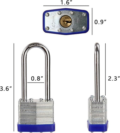 SEPOX® 12Pcs Set Laminated-Padlocks with Key Different, Extra Long-Shackle, 1-9/16" 40MM Heavy-Duty Steel Lock Body Each Lock with 2 Big Key for Outdoor & Indoor Lockers-Locks, Fence, Gate, Tool-Box
