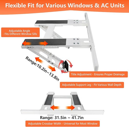 No-Drill Window AC Bracket, Adjustable Support for Single/Double Hung Windows, Heavy Duty Epoxy-Coated Steel Holds 300lbs, Easy Installation