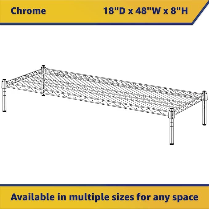 18" x 48" x 8" Chrome Wire Storage Shelf, Dunnage Rack, Commercial 1 Tier Small Shelf