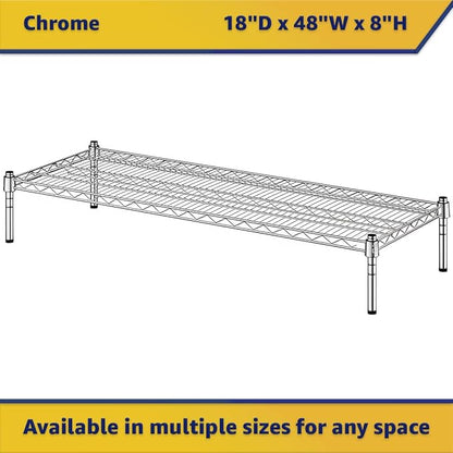 18" x 48" x 8" Chrome Wire Storage Shelf, Dunnage Rack, Commercial 1 Tier Small Shelf