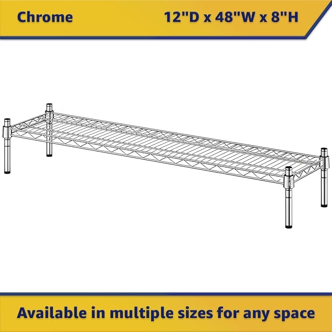 12" x 48" x 8" Chrome Wire Storage Shelf, Dunnage Rack, Commercial 1 Tier Small Shelf