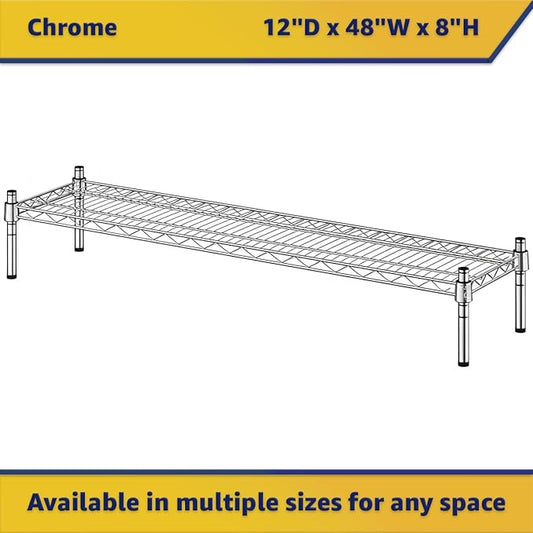 12" x 48" x 8" Chrome Wire Storage Shelf, Dunnage Rack, Commercial 1 Tier Small Shelf