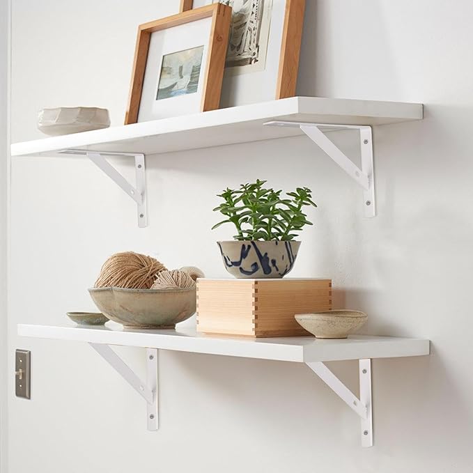 8 Pcs Heavy Duty Shelf Brackets, Floating Metal Shelf Brackets, L Shaped Shelves Support Angle Brackets for Heavy Duty Floating Shelves (9.84 x6.29 inch White)