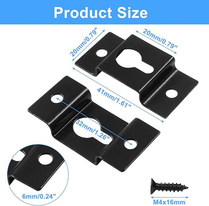 Piutouyar 20 Pcs Heavy Duty Keyhole Hangers, Metal Keyhole Bracket Hanger Accessories Fasteners with Screws for Picture Frames Mirrors Cabinet Box Audio Speaker Hanger Hook(Black, 40x20mm)