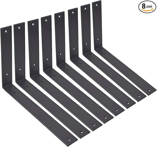 Shelf Brackets 12 Inch L Brackets for Shelves Heavy Duty Black Wall Brackets for Shelves 5mm Thick Metal Bracket Support for Shelf with Screws