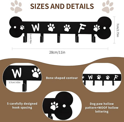 Dog Leash Holder for Wall Key Hooks Decorative, 5 Hooks 11×2.75 inch for Wall Decorative Animal Storage Rack Adhesive, Black Key Holder wall Mount for Entrance Living Room Kitchen-Dog Lovers Gifts