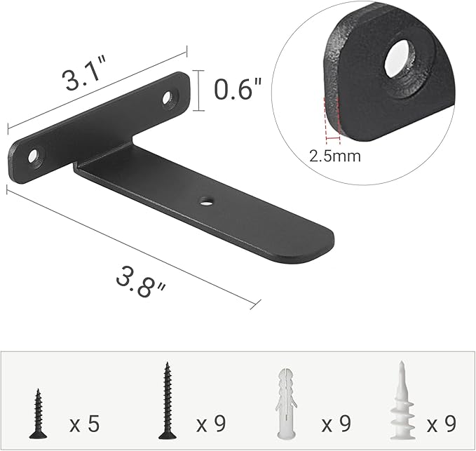 Mkono 8 Pack Shelf Brackets Black Heavy Duty Metal Hidden L Bracket for Shelves Support, Minimalistic Floating Shelf Bracket 4 Inch Rustic Industrial Wall Shelf Brackets