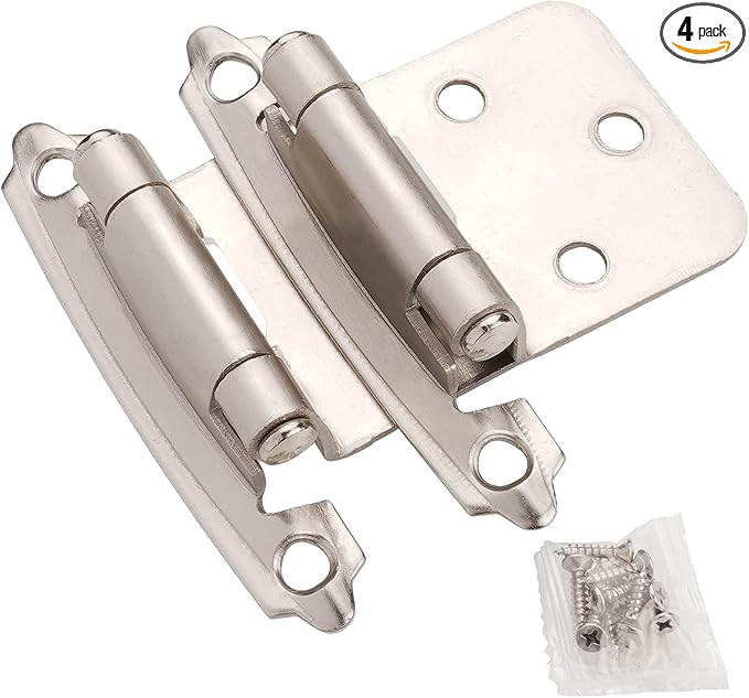 DecoBasics Cabinet Hinges Brushed Nickel for Kitchen Cabinets Doors (2 Pair -4 Pcs) -1/2" Overlay (Variable) -Self Closing Kitchen Cabinet Hinges Flush Mount w/Silicon Bumpers & Hardware Screws…