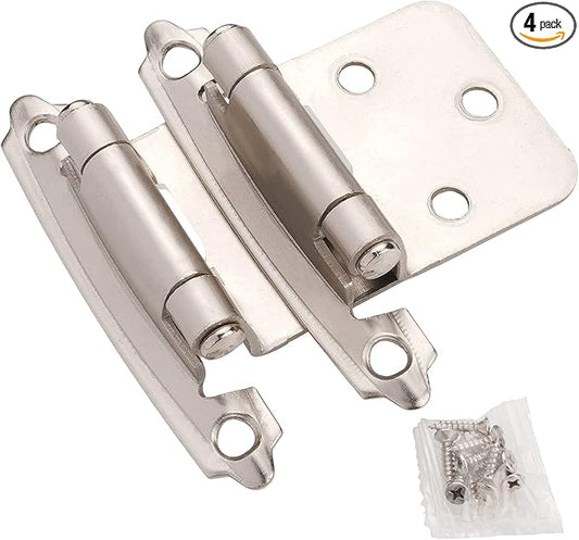 DecoBasics Cabinet Hinges Brushed Nickel for Kitchen Cabinets Doors (2 Pair -4 Pcs) -1/2" Overlay (Variable) -Self Closing Kitchen Cabinet Hinges Flush Mount w/Silicon Bumpers & Hardware Screws…