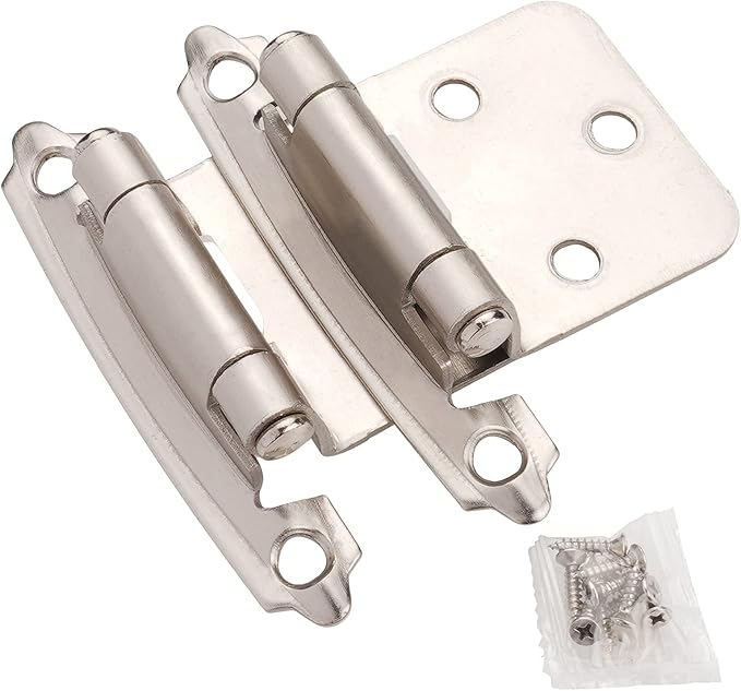 DecoBasics Cabinet Hinges Brushed Nickel for Kitchen Cabinets Doors (30 Pair -60 Pcs) -1/2" Overlay (Variable) -Self Closing Kitchen Cabinet Hinges Flush Mount w/Silicon Bumpers & Hardware Screws
