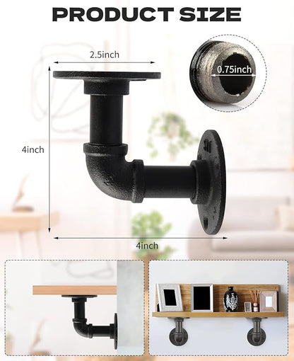 MUZIK Floating Shelf Bracket, 24 Pack Heavy Duty Wall Mount Metal Shelving Brackets for Shelves, Industrial Vintage Black Iron Finish DIY Pipe Shelving (4*4 Inch)