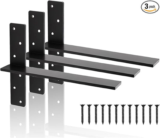 3/8" Thick Floating Shower Bench Brackets 3 Pcs, 16"x11"x2.5"Heavy Duty Free Hanging T Shelf Support Brackets, Wall Mount Bracket for Granite, Vanity, Shower Bench, Cabinets, Dishwasher,Countertop