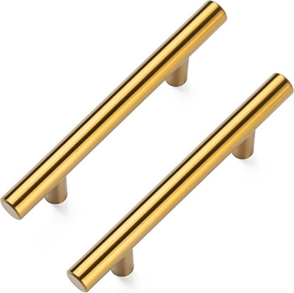 10 Pack Cabinet Pulls Brushed Brass Stainless Cabinet Handles, for Kitchen and Bathroom Cabinets, 5 Inch Length, 3 Inch Hole Center