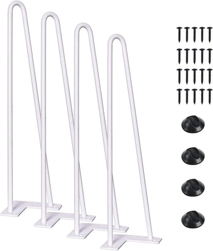 SMARTSTANDARD 16 Inch Heavy Duty Hairpin Furniture Legs, Metal Home DIY Projects for Nightstand, Coffee Table, Desk, etc with Rubber Floor Protectors White 4PCS