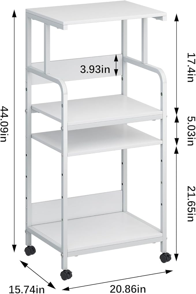 4-Tier Printer Stand with Storage Shelf, Mobile Printer Table for Home Office, Adjustable Stand for Printer, Scanner, Fax (White)