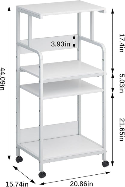 4-Tier Printer Stand with Storage Shelf, Mobile Printer Table for Home Office, Adjustable Stand for Printer, Scanner, Fax (White)