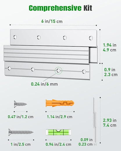 Uniclife 4 Pairs 6 Inch French Cleat Hanger 60 lbs Load Heavy Duty French Cleat Picture Hanger Aluminum Alloy Mirror Hanging Hardware Wall Mounting Bracket Interlocking Z Bar Clip with Bubble Level