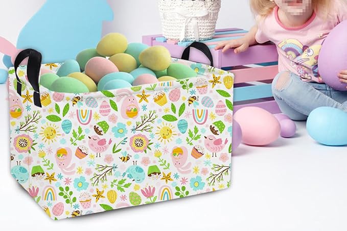 Essme Rectangular Easter Basket, Kids Storage bin Organizer with Handles for Easter Decor,Shelf Basket,Toy Organizer,Easter Baskets.(Line Easter)