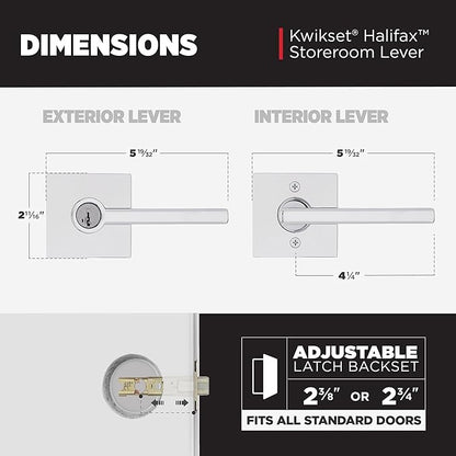 Kwikset Halifax Keyed Storeroom Entry Door Handle with Lock and Key, Secure Keyed Reversible Lever Exterior, for Front Entrance and Bedrooms, Polished Chrome, Pick Resistant Smartkey Rekey Security