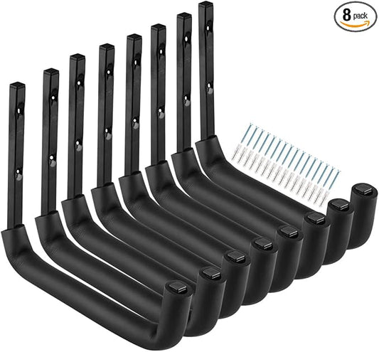 8 Pack Garage Storage Hooks,10 Inch Heavy Duty Ladder Storage Hanger, Wall Mounted Utility Rack