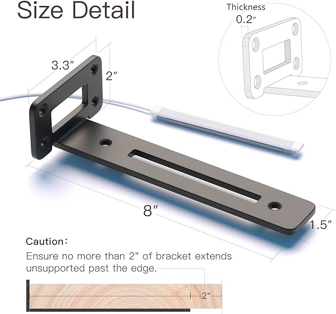 LEOPO Openwork 8 Inch 4-Pack Heavy-Duty Shelf Brackets, 1/5'' Thick Carbon Steel, Built-in LED Lights (3000K Warm White with Remote), 220LBS Load Capacity for Kitchen, Bookshelf, Display Case