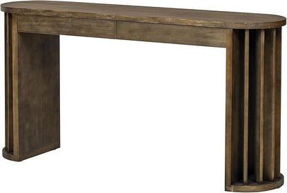 59-inch Long Console Table, Oak Veneer Sofa Table, Curved and Straight Line Design Couch, Farmhouse Entryway Table for Entrance, Hallway, Living Room (Natural-J49)