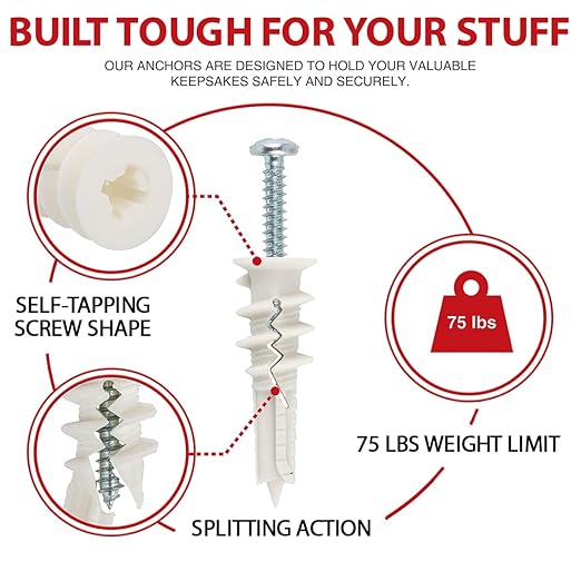 120Pcs #8 Self Drilling Drywall Anchors and Screws kit #8 x 1-1/4”- Superb Wall Anchors for Drywall, Holds Upto 75lbs – No Drill Hole Required with These Dry wall Screws and Anchors