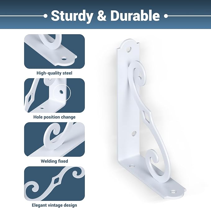 HOME MASTER HARDWARE 5" Decorative Shelf Brackets, Wall Mounted Floating Shelf Bracket, White Corner Brace Support with Screws 10 Pcs
