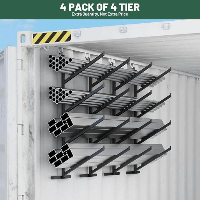 Yeeoy 4 Pack Shipping Container Shelving Brackets, 4 Tier Shipping Container Shelves, Steel Pipe Rack, Heavy Duty Adjustable Shelf Brackets for Containers Warehouse Garage, 18" L x 64" H