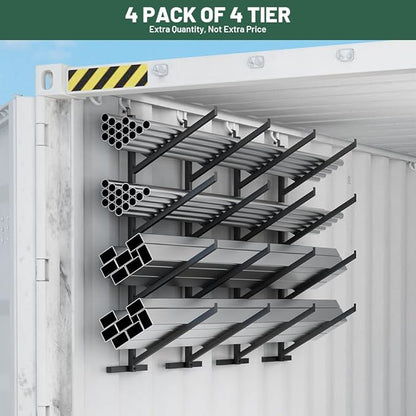 Yeeoy 4 Pack Shipping Container Shelving Brackets, 4 Tier Shipping Container Shelves, Steel Pipe Rack, Heavy Duty Adjustable Shelf Brackets for Containers Warehouse Garage, 18" L x 64" H