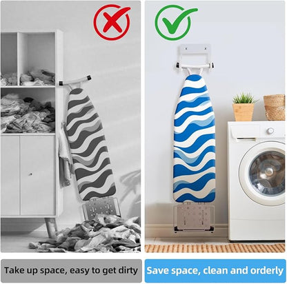 Ironing Board Holder Wall Mount, 5-Inch Wall Mount Ironing Board Hanger, Metal Holder for Laundry Room, Space-Saving & Easy Install,White (2 Pack)
