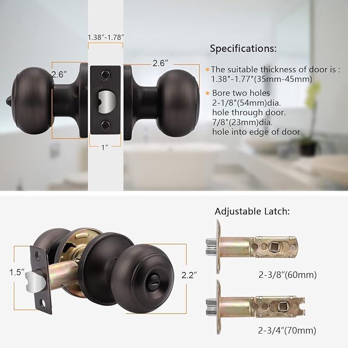 Probrico Privacy Door Knob Bed Bathroom Interior Door Handle Lock Oil Rubbed Bronze