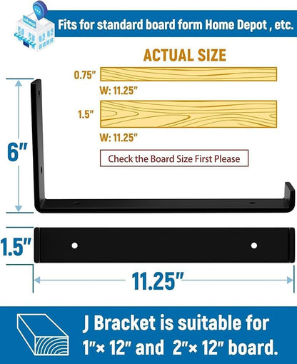 LEOPO Shelf Brackets 12 inch, 4-Pack 1/5 inch Thick Heavy Duty Industrial Bracket for DIY Floating Shelf Support, Black Coated Wall Shelf Support 11.25” x 6” x 1.5”