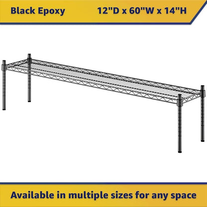 Black Epoxy Wire Storage Shelf, Dunnage Rack, Commercial 1 Tier Small Shelf, 12" x 60" x 14", Heavy-Duty Metal, 600 lbs Capacity