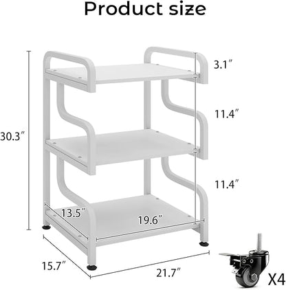 Natwind 3-Tier Printer Stand with Wheels Movable Storage Cart Floor-Standing Multi-Purpose Shelf Rack for Media Player Scanner Files Books Microwave Oven in Kitchen Living Room Home Office (White)