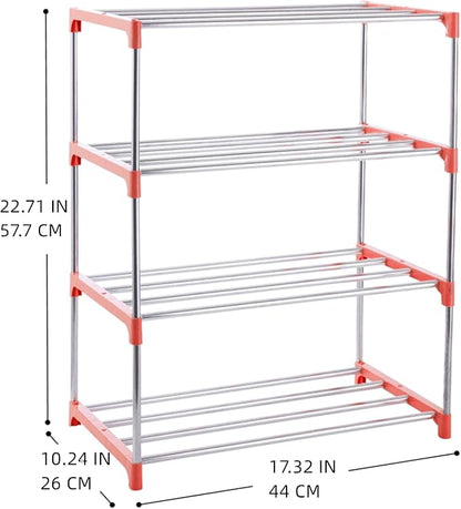 4-Tier Stackable Small Shoe Rack, Lightweight Shoe Shelf Storage Organizer for Entryway, Hallway and Closet (Pink)