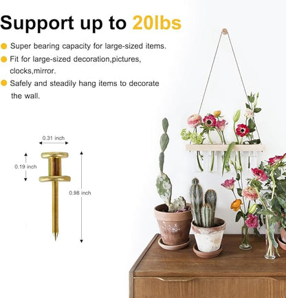 Double Headed Picture Hangers(20lbs-50pcs), Picture Hanging Nails, Thumb Tacks , Picture Nails, Wall Nails for Hanging, Professional Plaster Picture Hooks for Wooden Wall or Drywall