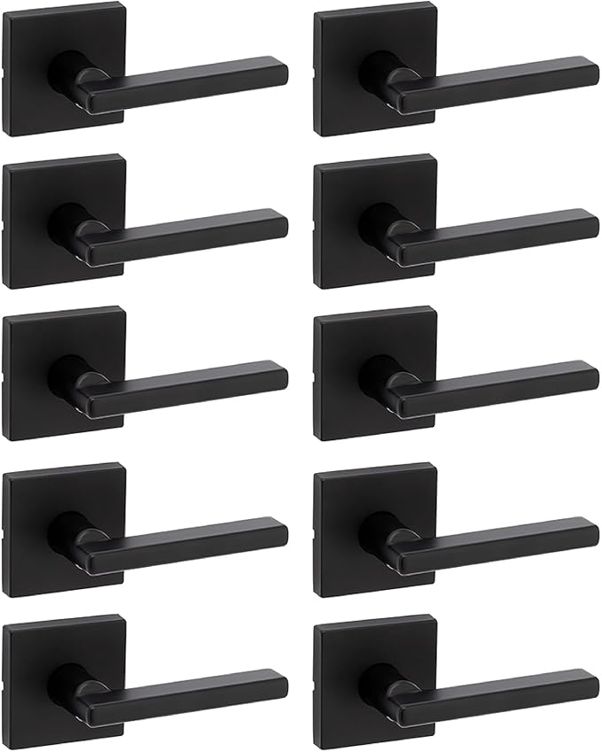 Kwikset Halifax Interior Passage Door Handle, Lever for Closet and Hallway Doors, Reversible Non-Locking Handle Lever, Matte Black, with Microban Protection, 10 Pack