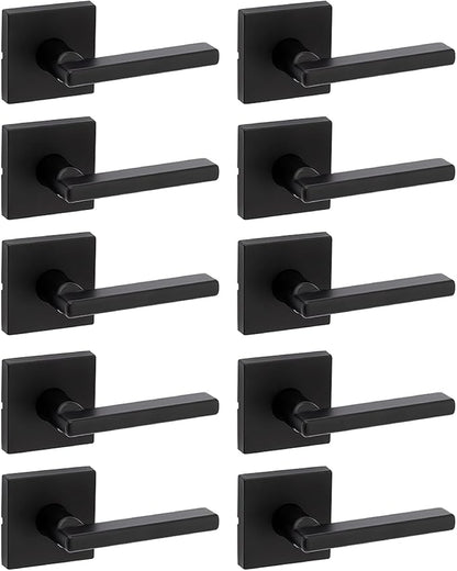 Kwikset Halifax Interior Passage Door Handle, Lever for Closet and Hallway Doors, Reversible Non-Locking Handle Lever, Matte Black, with Microban Protection, 10 Pack