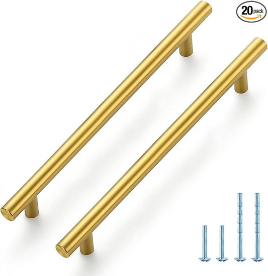 JOY DECOR 20 Pack 10 Inch Cabinet Pulls Kitchen Cabinet Handles with 7-1/2 Inch Hole Center Brushed Brass Cabinet Hardware Stainless Steel Kitchen Drawer Pulls 192mm Hole Centers