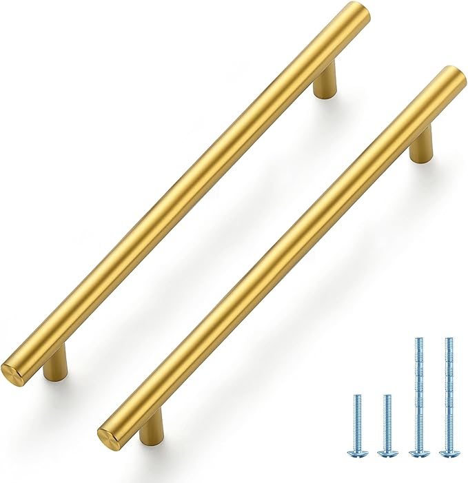 JOY DECOR 45 Pack 10 Inch Cabinet Pulls Kitchen Cabinet Handles with 7-1/2 Inch Hole Center Brushed Brass Cabinet Hardware Stainless Steel Kitchen Drawer Pulls 192mm Hole Centers