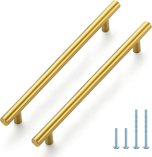 JOY DECOR 45 Pack 10 Inch Cabinet Pulls Kitchen Cabinet Handles with 7-1/2 Inch Hole Center Brushed Brass Cabinet Hardware Stainless Steel Kitchen Drawer Pulls 192mm Hole Centers