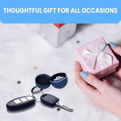 Jewelry Storage Box Case Gym Storage Jewelry Storage Box Case, Ring Organizer Container with Protective Sponge,Jewelry Care Protective Ring Holder with Keychain (1-Tier Blue)