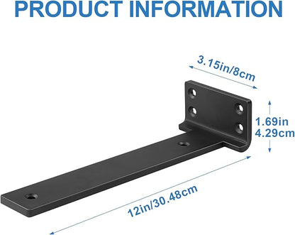 Heavy Duty Shelf Brackets, Floating Shelf Bracket 12 inch 6 Pack L Brackets for Shelves Black Metal Support Bracket for DIY Decorative with Screws